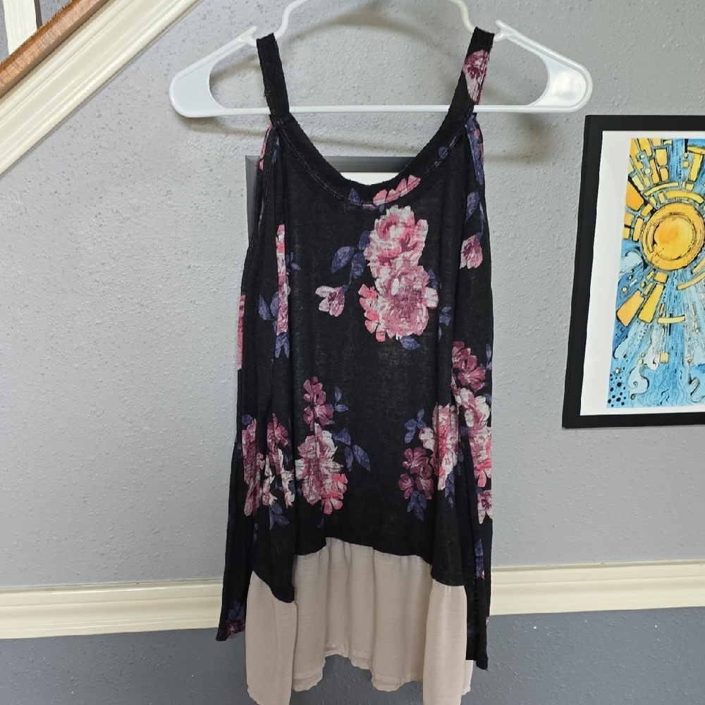 Floral Black and Pink Tank Top